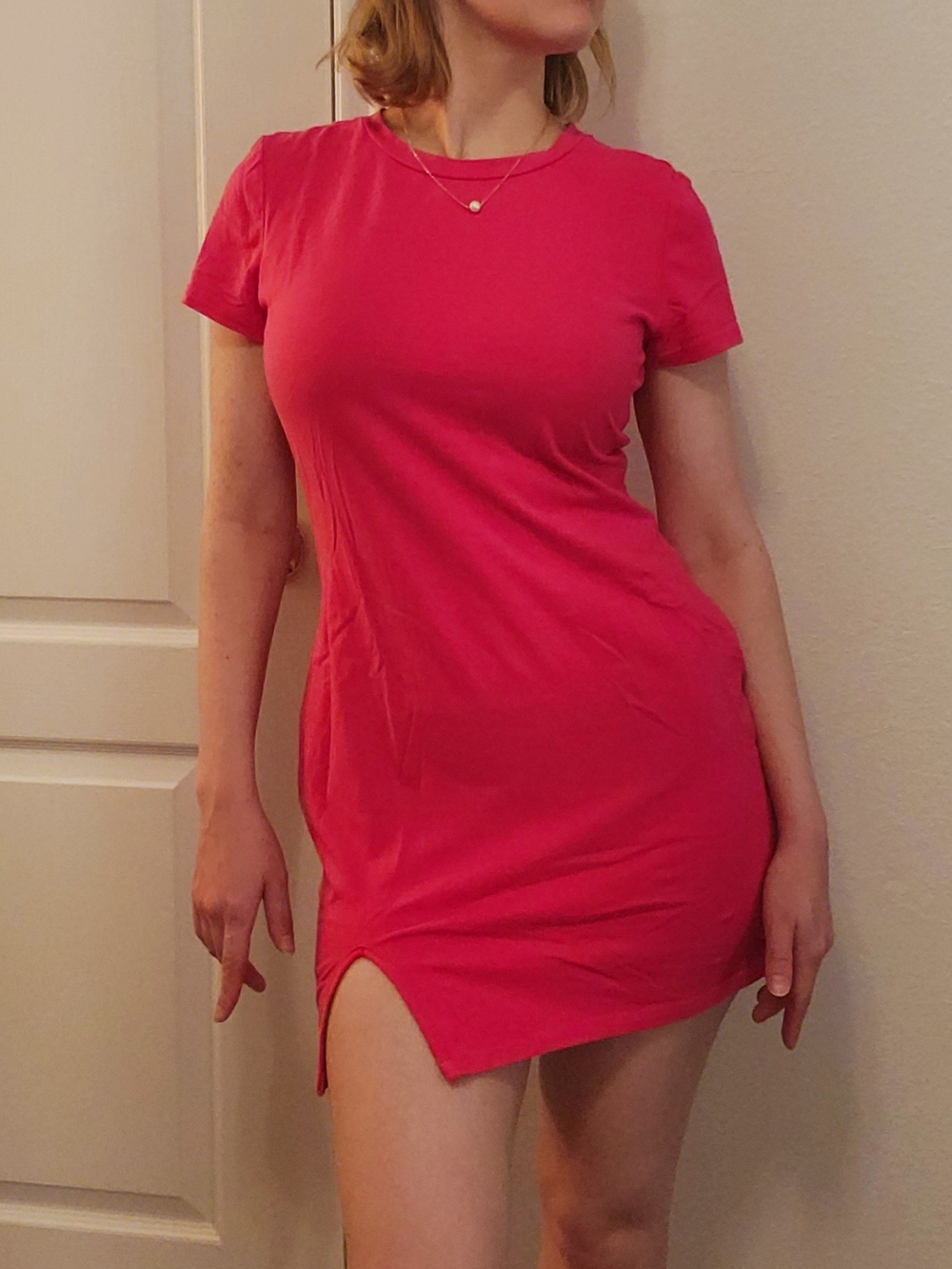 SHEIN Hot Pink Short Sleeve Side Slit T-Shirt Mini Dress Size L